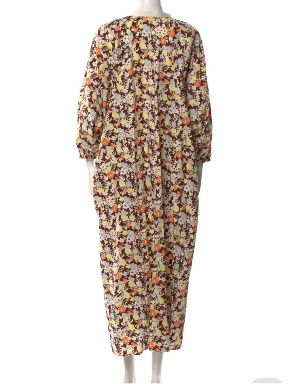 Tory Burch-Floral Long Sleeve V-Neck Maxi Dress in Multi-Color